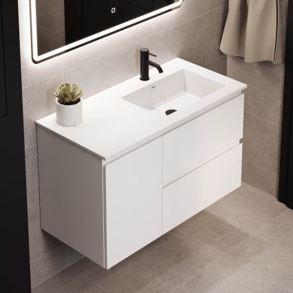 Dulap de baie cu lavoar HELSINKI 95 cm, versiune dreapta, alb