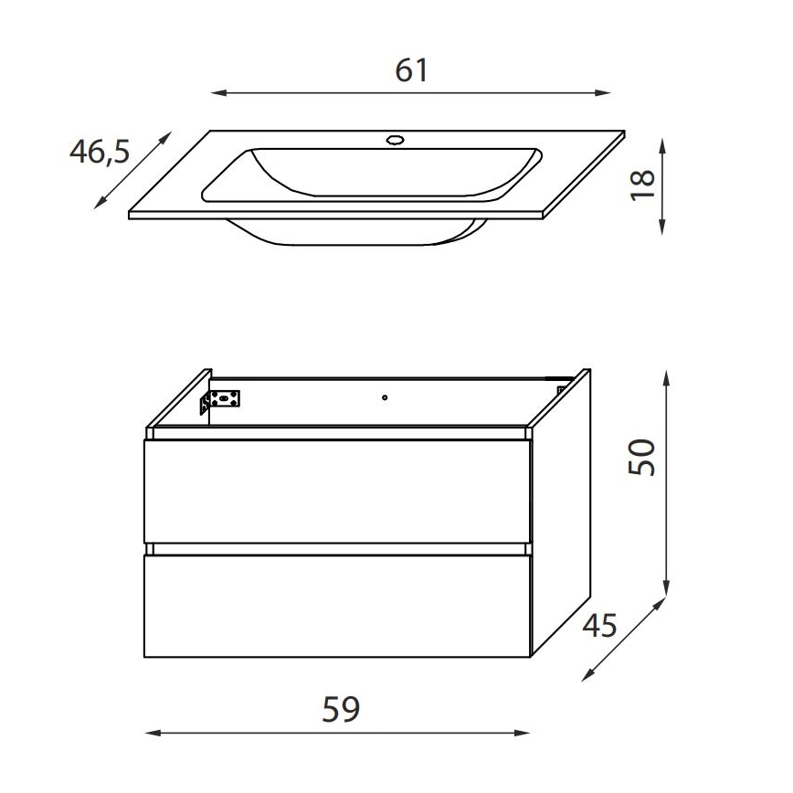 Dulap de baie cu lavoar KENWOOD, 61 cm, alb