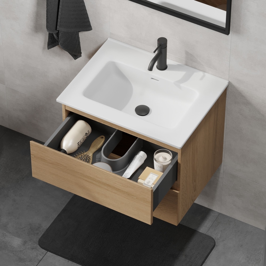 Dulap de baie cu lavoar KENWOOD 61 cm stejar/alb