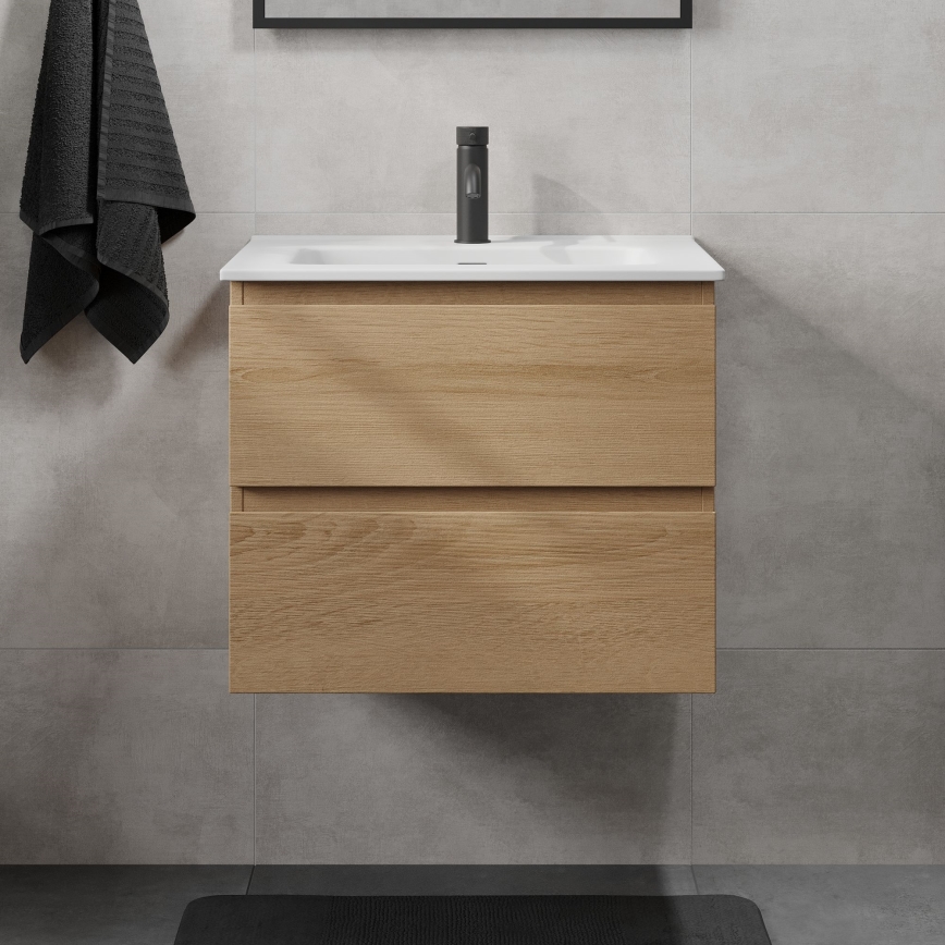 Dulap de baie cu lavoar KENWOOD 61 cm stejar/alb