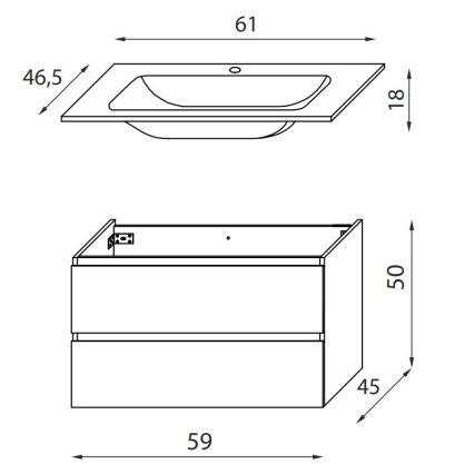 Dulap de baie cu lavoar KENWOOD, 61 cm, stejar