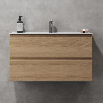 Dulap de baie cu lavoar KENWOOD, 91 x 50 x 45 cm, stejar