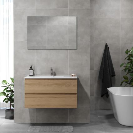 Dulap de baie cu lavoar KENWOOD, 91 x 50 x 45 cm, stejar