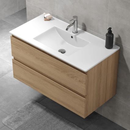 Dulap de baie cu lavoar KENWOOD, 91 x 50 x 45 cm, stejar