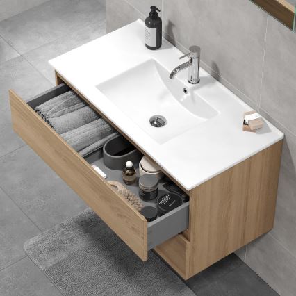 Dulap de baie cu lavoar KENWOOD, 91 x 50 x 45 cm, stejar
