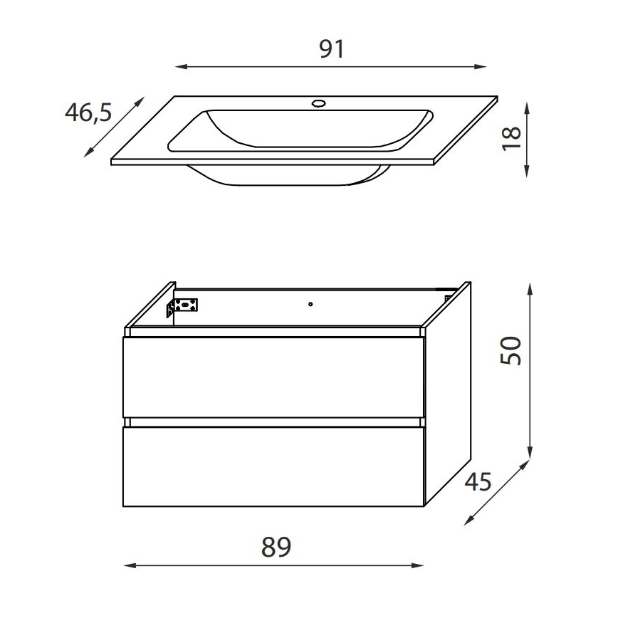 Dulap de baie cu lavoar KENWOOD, 91 x 50 x 45 cm, stejar