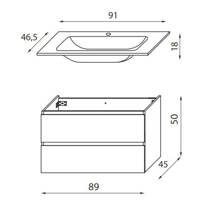 Dulap de baie cu lavoar KENWOOD 91x50x47 cm, alb