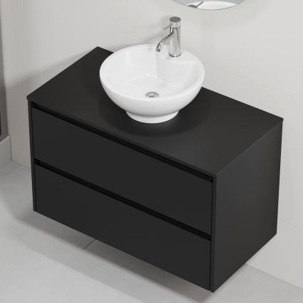 Dulap de baie cu lavoar TRONDHEIM/DRAMMEN 90x57x46 cm negru/alb
