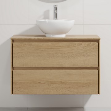 Dulap de baie cu lavoar TRONDHEIM/DRAMMEN 90x57x46 cm stejar/alb