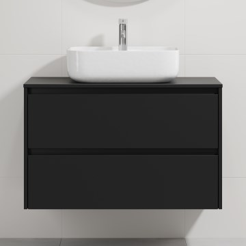 Dulap de baie cu lavoar TRONDHEIM/KRISTIANSAND 90x57x46 cm negru/alb