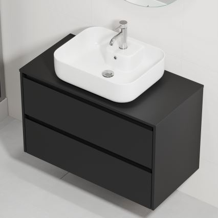 Dulap de baie cu lavoar TRONDHEIM/KRISTIANSAND 90x57x46 cm negru/alb
