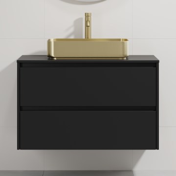 Dulap de baie cu lavoar TRONDHEIM/LJORDAL 90x57x46 cm negru/alamă