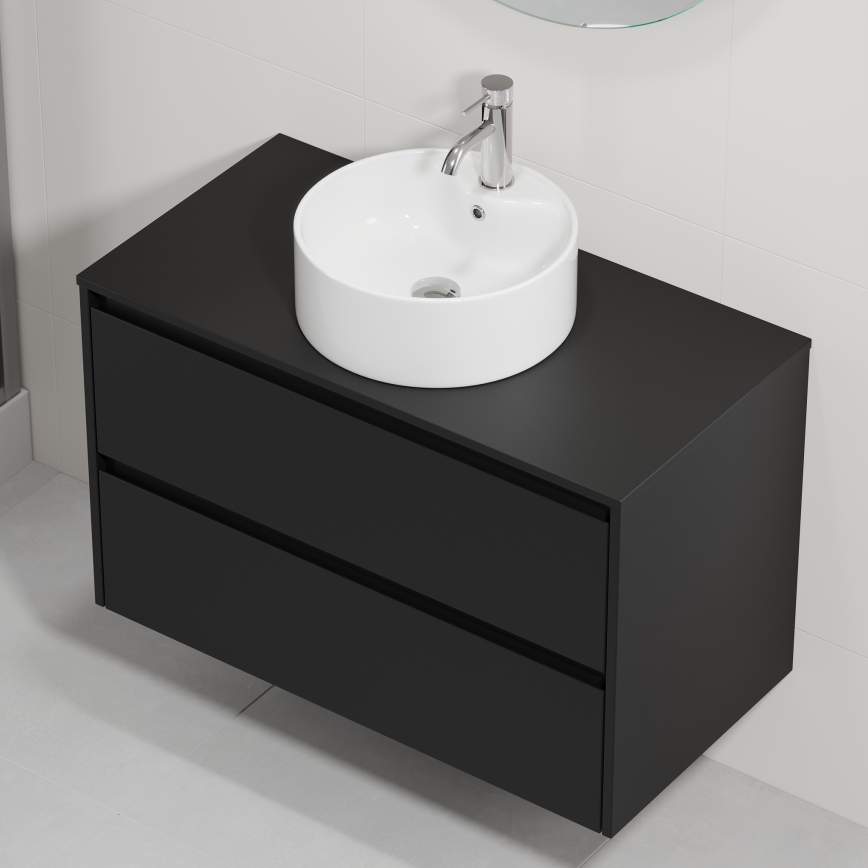 Dulap de baie cu lavoar TRONDHEIM/VIKEDAL 90x57x46 cm negru/alb