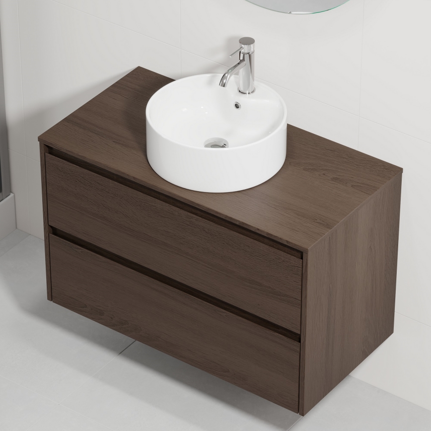 Dulap de baie cu lavoar TRONDHEIM/VIKEDAL 90x57x46 cm nuc/alb