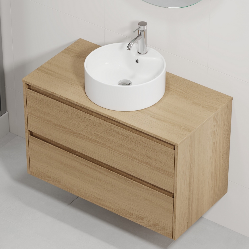 Dulap de baie cu lavoar TRONDHEIM/VIKEDAL 90x57x46 cm stejar/alb