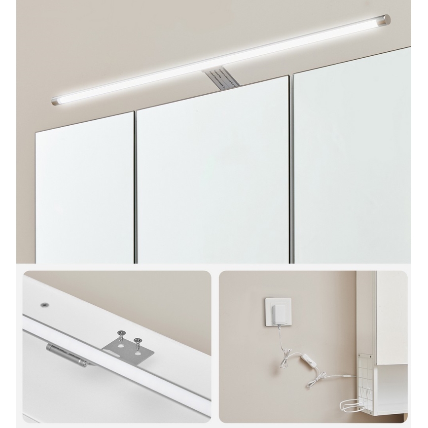 Dulap de baie cu oglindă LED SKY, 70 x 70 x 16 cm, 230 V, alb
