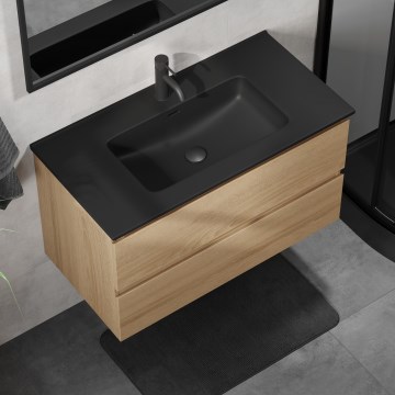 Dulap de baie KENWOOD 91 cm cu lavoar, stejar/negru