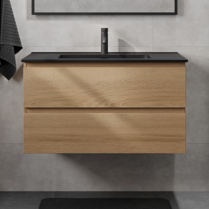 Dulap de baie KENWOOD 91 cm cu lavoar, stejar/negru