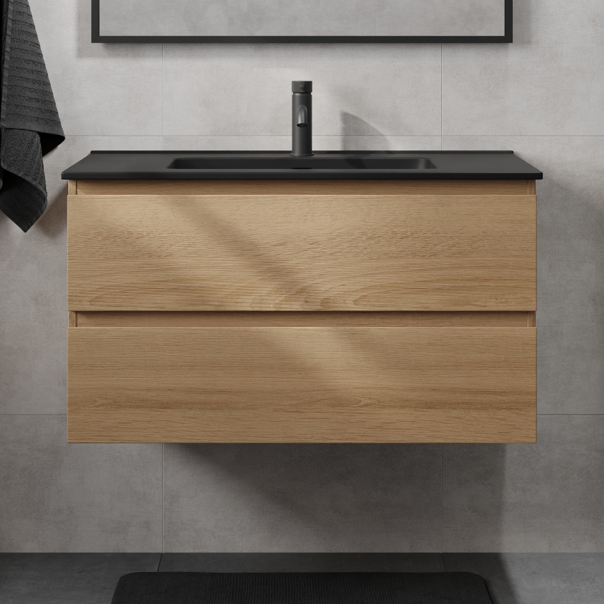Dulap de baie KENWOOD 91 cm cu lavoar, stejar/negru