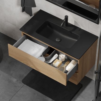 Dulap de baie KENWOOD 91 cm cu lavoar, stejar/negru