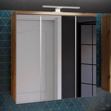 Dulap de baie suspendat cu oglindă VENOM, alb/stejar artisan