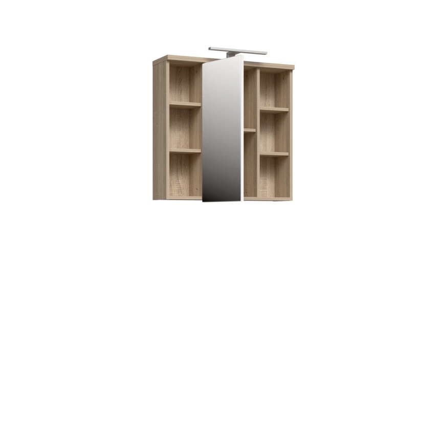 Dulap de baie suspendat cu oglindă VENOM, alb/stejar sonoma