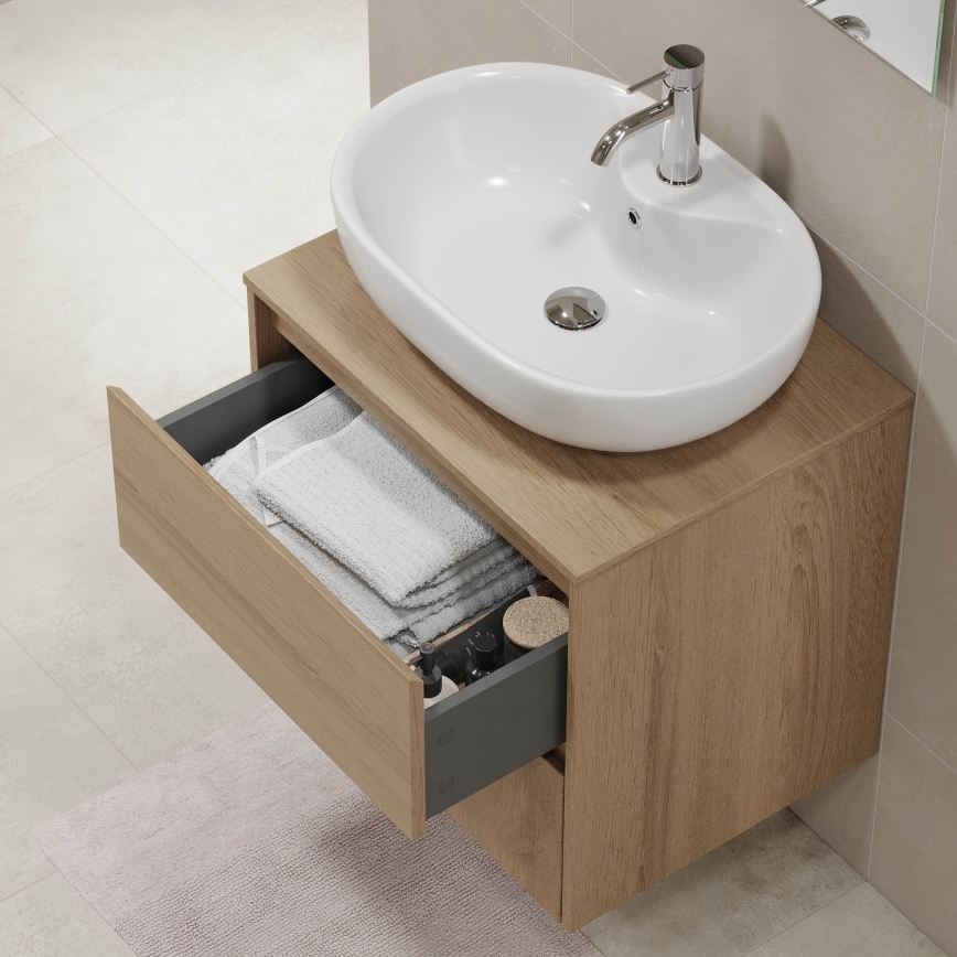 Dulap de baie TRONDHEIM pentru lavoar 60x57x46 cm stejar