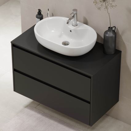 Dulap de baie TRONDHEIM pentru lavoar, 90 x 57 x 46 cm, negru