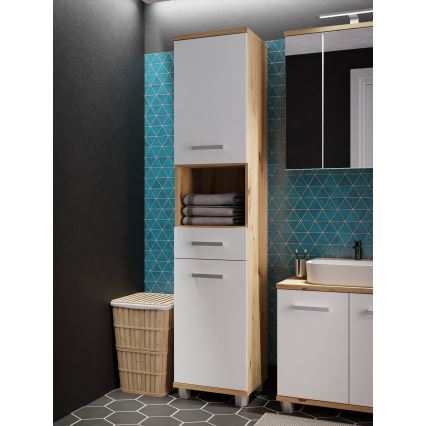 Dulap de baie VENOM alb/stejar artisan