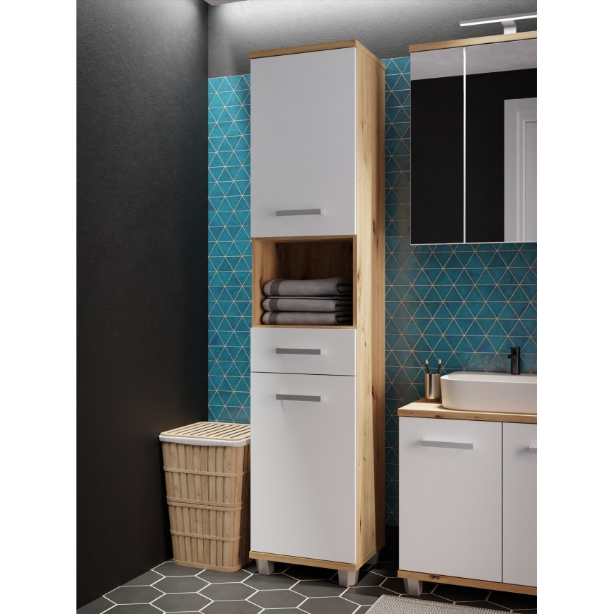 Dulap de baie VENOM alb/stejar artisan