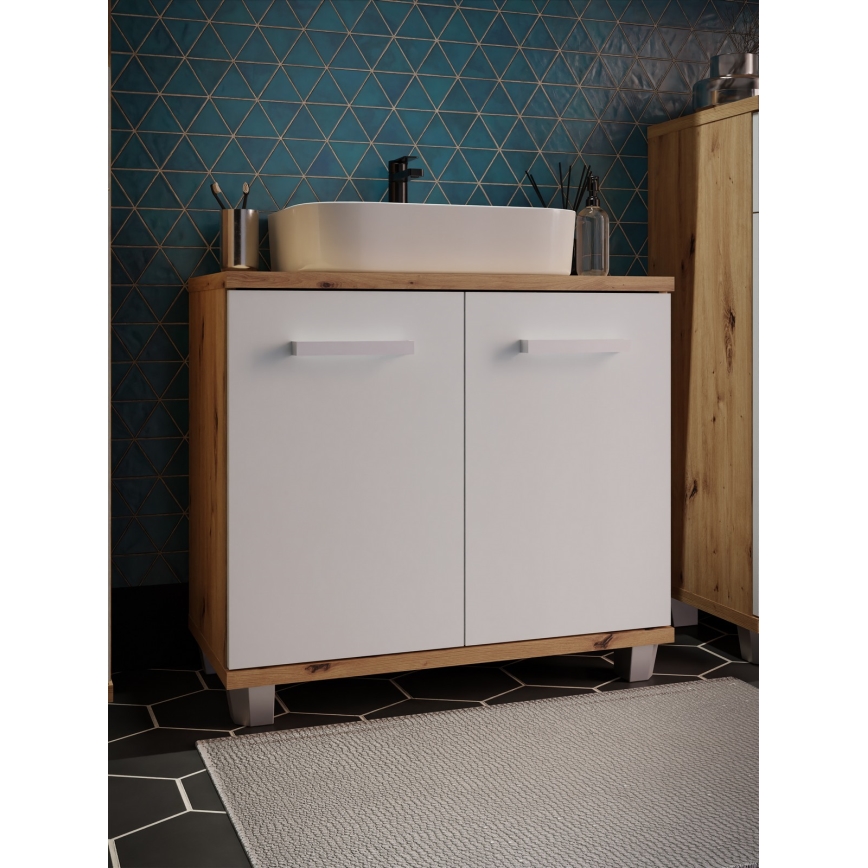 Dulap de baie VENOM, alb/stejar artisan