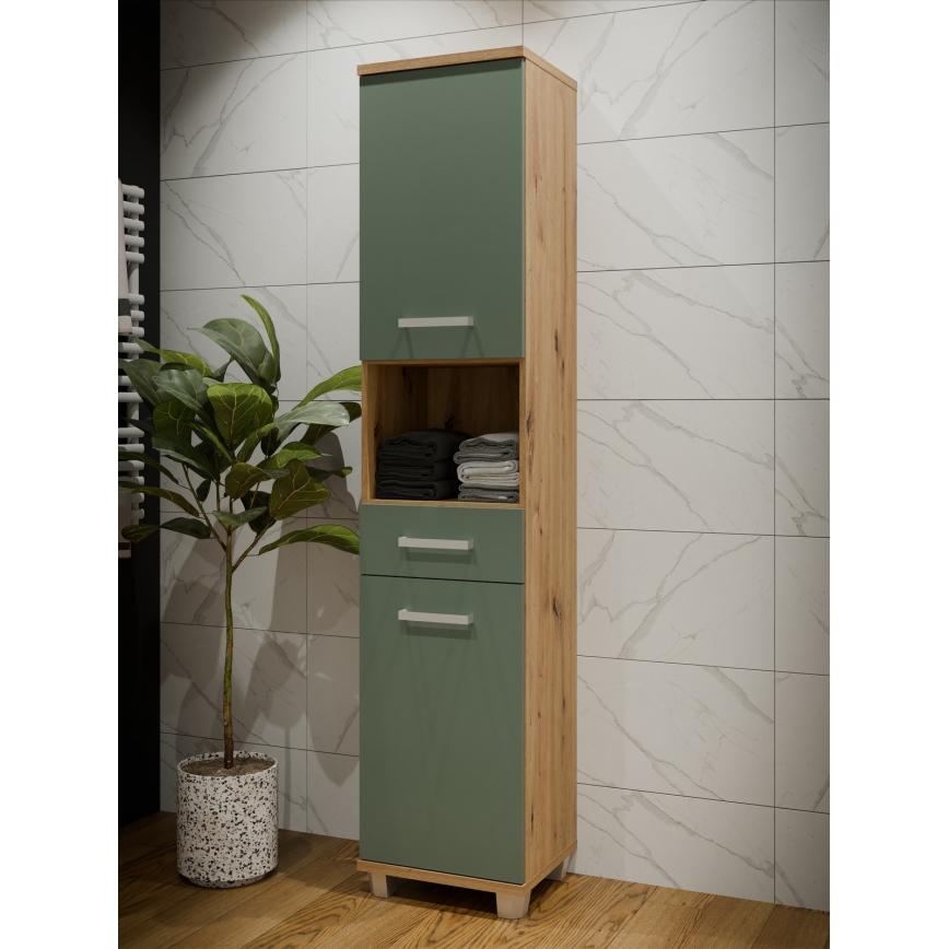 Dulap de baie VENOM, verde/stejar artisan