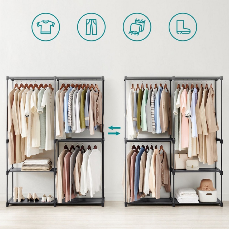 Dulap de depozitare MATIS 138x182 cm, cu polițe și bară pentru haine, negru