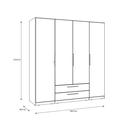 Dulap de haine MARO cu oglindă, 200x213 cm, finisaj stejar artisan