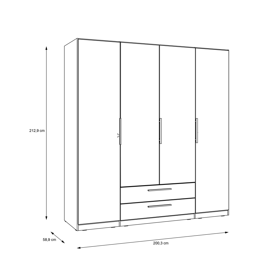 Dulap de haine MARO cu oglindă, 200x213 cm, finisaj stejar artisan
