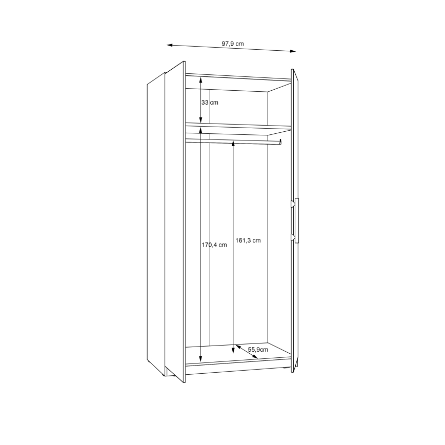 Dulap garderobă MARO 100 x 213 cm, stejar Artisan