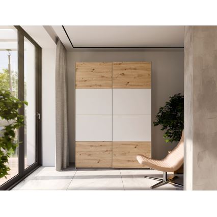 Dulap KARO 150x210 cm, alb/stejar Artisan