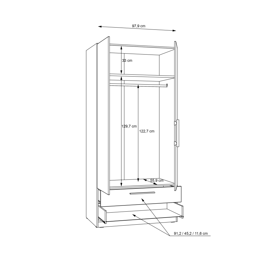 Dulap MARO 100 x 213 cm, stejar Artisan