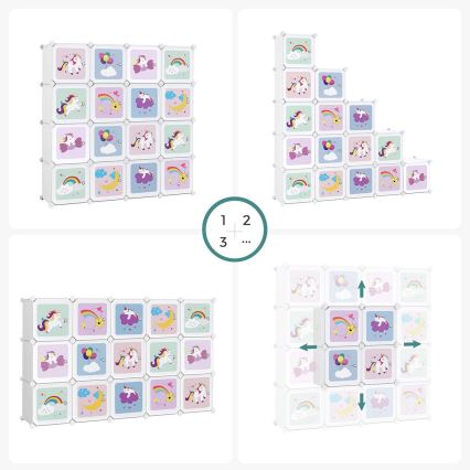 Dulap modular pentru copii cu cutii de depozitare ANET, colorat viu