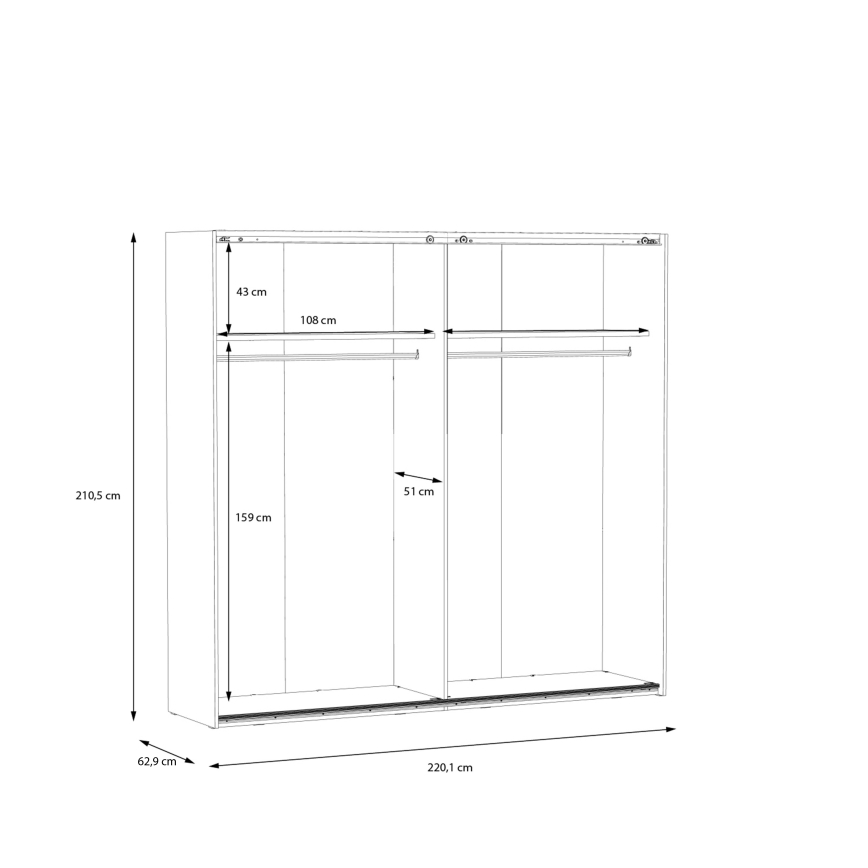 Dulap OREN cu oglindă, 220x210 cm, stejar Artisan