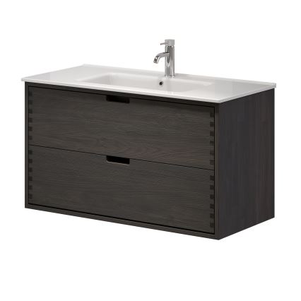 Dulap pentru baie cu lavoar GRIBSKOV, 100 cm, maro/stejar/alb