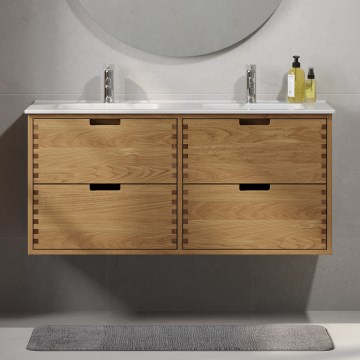 Dulap pentru baie cu lavoar GRIBSKOV, 120 cm, bej/stejar/alb