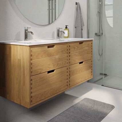 Dulap pentru baie cu lavoar GRIBSKOV, 120 cm, bej/stejar/alb