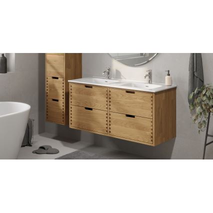 Dulap pentru baie cu lavoar GRIBSKOV, 120 cm, bej/stejar/alb
