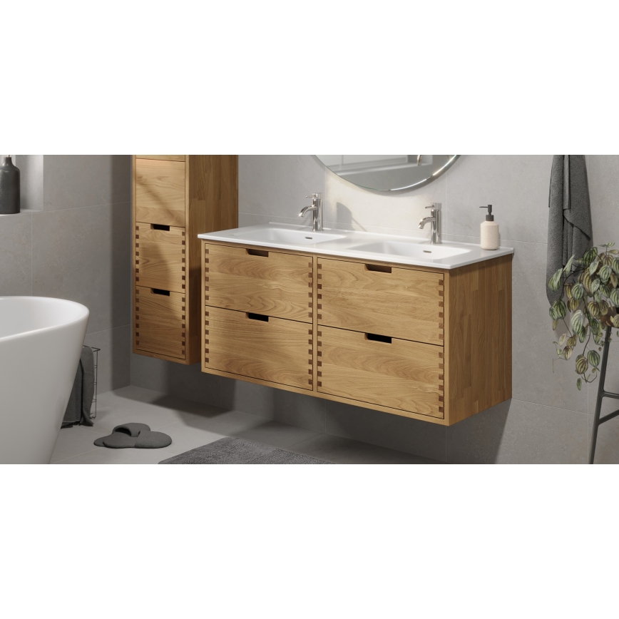 Dulap pentru baie cu lavoar GRIBSKOV, 120 cm, bej/stejar/alb