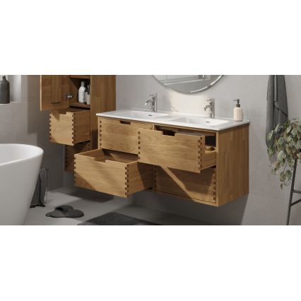 Dulap pentru baie cu lavoar GRIBSKOV, 120 cm, bej/stejar/alb