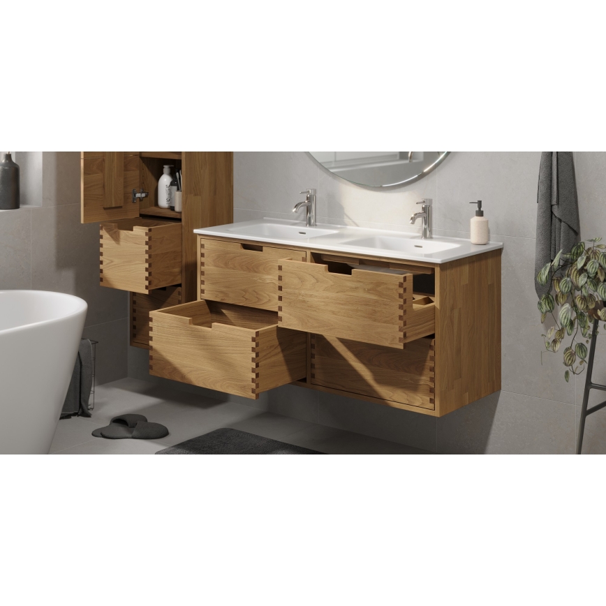 Dulap pentru baie cu lavoar GRIBSKOV, 120 cm, bej/stejar/alb