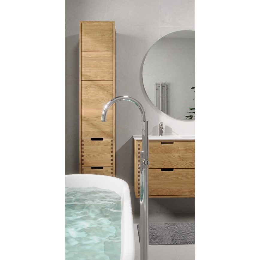 Dulap pentru baie cu lavoar GRIBSKOV, 120 cm, bej/stejar/alb