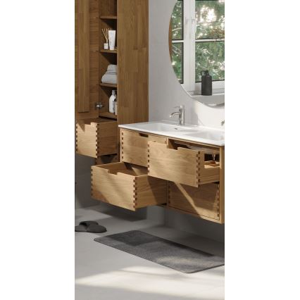 Dulap pentru baie cu lavoar GRIBSKOV, 120 cm, bej/stejar/alb
