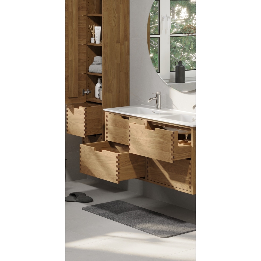 Dulap pentru baie cu lavoar GRIBSKOV, 120 cm, bej/stejar/alb